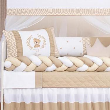 Imagem de Kit Berço Trança Ursinho Marinho Menino 11 Peças Com Saia - Jm Enxovai