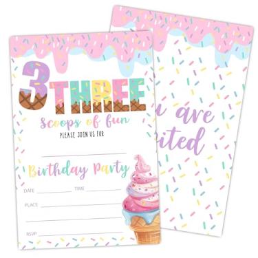 Imagem de Convites de 3º aniversário, convite de festa de aniversário de 3 anos, preencha o convite com envelopes, 20 cartões com 20 envelopes, lembrancinha e decoração de festa de aniversário (10 x 15 cm