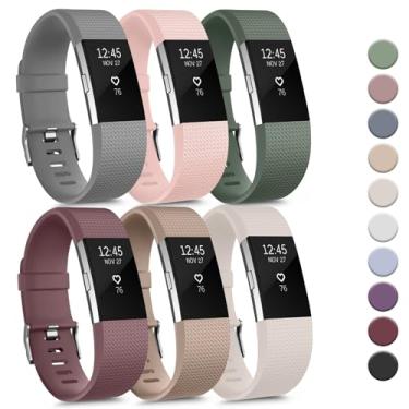 Imagem de Tobfit Pacote com 6 pulseiras esportivas compatíveis com Fitbit Charge 2 para mulheres e homens, pulseiras de substituição de silicone macio à prova d'água para Fitbit Charge 2/Charge 2 HR Fitness