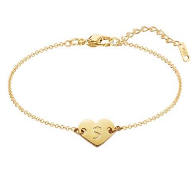 Imagem de Pulseira com inicial de coração MOMOL, banhada a ouro 18 K em aço inoxidável, adorável pingente de coração, bracelete delicado, bracelete com letras pequenas, nome de monograma personalizado para mulheres e meninas Dourado