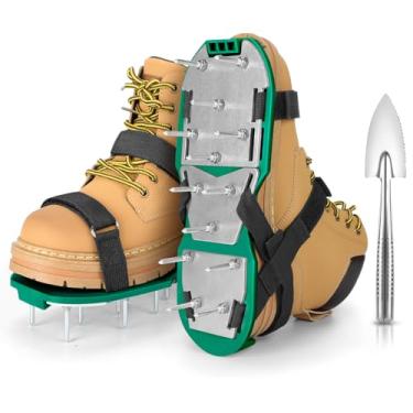Imagem de MOFEEZ Sapatos aeradores de gramado para grama - Sapatos aeradores de grama pré-montados para gramado - Ferramenta aeradora de solo para pátio arejado, jardim, verde e preto