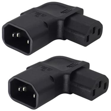 Imagem de AAOTOKK 90 graus IEC320 C14 para C13 conversor de alimentação CA curva direita IEC fêmea C13 para IEC macho C14 adaptador de extensão de energia para impressora, computadores, console de jogos, áudio