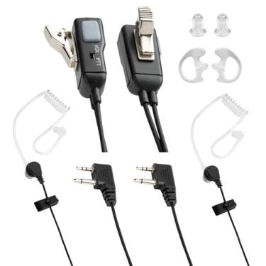 Imagem de POFENAL Fone de ouvido Walkie Talkie de fio único compatível com rádio Midland GXT LXT com microfone PTT Tansparent Air Acoustic Tube Headset de vigilância (pacote com 1, PTT)