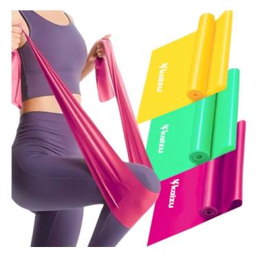 Imagem de Kit com 3 Faixas de Resistência, Elástico para Exercícios, Fisioterapia, Yoga e Pilates, Fortalecimento e Alongamento, Multifuncional Premium