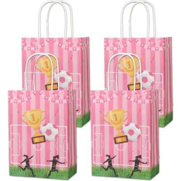Imagem de kreat4joy 16 peças de sacos de lembrancinha de festa de futebol com alças tema de futebol rosa para decoração de festa de aniversário chá de bebê chá de panela