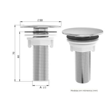 Imagem de Plug Para Bidê Lavatório Cromado 1/2" x 50mm x 70mm Blukit