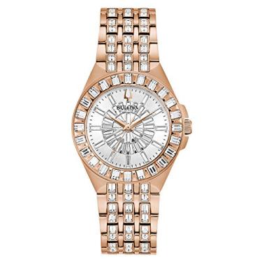 Imagem de Bulova Relógio feminino de quartzo com pulseira de aço inoxidável, ouro rosa, 18 (modelo: 98L268)