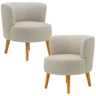 Imagem de Conjunto 2 Cadeiras para Recepção Clinica Tecido Boucle Pés de Madeira MOBLAN decor (Bege)