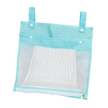 Imagem de TTETTZ Organizador de Brinquedos de Banho de Malha, Rede, Bolsa com Zíper Inferior, Decoração, Multifuncional, Banheiro, Chuveiro, Banho, Armazenamento de Br, azul