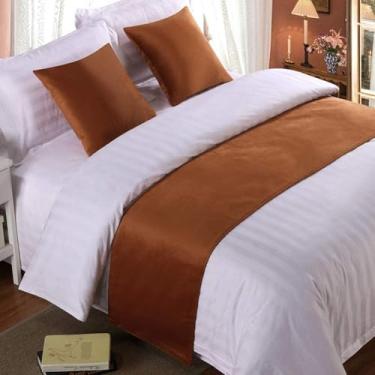 Imagem de Cachecol de cama de hotel luxuoso veludo cor sólida colcha decoração moderna mantas para cama de quarto protetor de cama sem desbotamento toalha de cama marrom||King 50 x 259 cm para cama de 199 cm