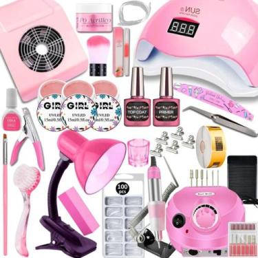 Imagem de Kit Unhas Gel Alongamento Completo Lixadeira Elétrica Motor Porquinho 