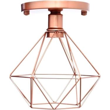 Imagem de Lustre De Teto Industrial Plafon Retrô Aramado Diamante Rose Escuro
