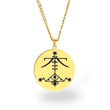 Imagem de Colar Vevê Vodu – Pingente com Símbolos dos Lwas em Aço Inoxidável (Prata, Ouro ou Preto) • Amuleto Espiritual Afro-Caribenho de Proteção, Magia e Fé (Hogou Ferraille, Dourado)
