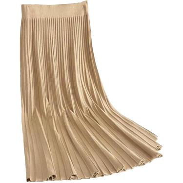 Imagem de A outono feminino com nervura com nervura plissada de malha comprida inverno elegante cintura elástica uma saia de malha longa, chaque, S, S