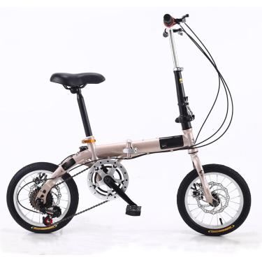 Imagem de Dobrando 14 policicleta, 5 velocidades portáteis de estudante compacto bicicleta de bicicleta urbana de bicicleta leve para homens crianças, 4 cores, champanhe, rosa