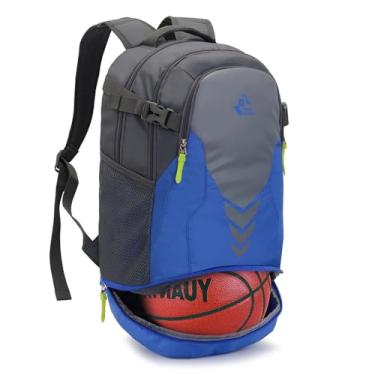 Imagem de Mochila de basquete esportiva leve 35L, mochila multifuncional para laptop, mochila esportiva e academia com compartimento inferior para bola, Azul