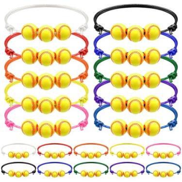 Imagem de 20 peças de pulseiras de softball amarelo softball miçangas ajustável inspirador esporte bola bracelete para adolescentes adultos esporte festa aniversário presente softbol lembrancinhas para equipe, Ágata
