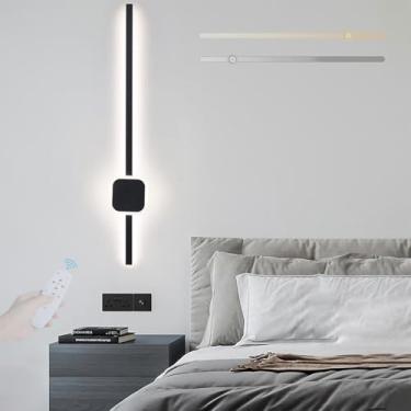 Imagem de Arandelas de parede LED reguláveis com controle remoto moderno simples alumínio longo lâmpada de parede interna de fundo arandela linear para quarto sala de estar corredor escadas 3000K-6500K