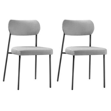Imagem de Conjunto 2 Cadeiras Lavínia - Salaone, Linho Cinza/Aço Preto