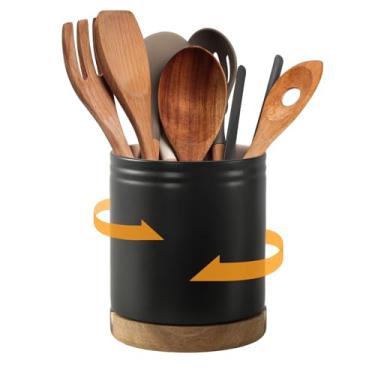 Imagem de DOWAN Porta-utensílios giratório de 7,6" 360°, porta-utensílios de cozinha, porta-utensílios de cozinha para bancada, panela de cerâmica, porta-utensílios grande para bancada de cozinha, fun