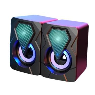 Imagem de Caixas de Som Gamer RGB, Sistema Estéreo 2.0, Design Futurista, Iluminação LED Multicolorida, Compatibilidade Universal para PC, SmarTV e Notebook
