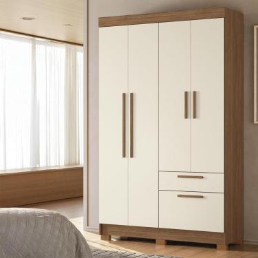 Imagem de Guarda-Roupa Solteiro Santos Andirá Londrina com 4 Portas, 2 Gavetas e 3 Prateleiras - 130cm de largura