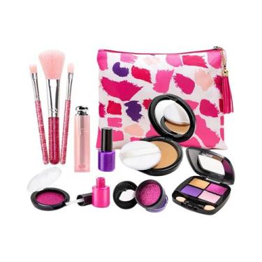 Imagem de Kit De Maquiagem Falsa Lavável Portátil Infantil 11 21 Peças Com Bolsa