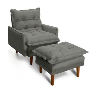 Imagem de Poltrona Reclinável com Puff Classic Veludo Cinza