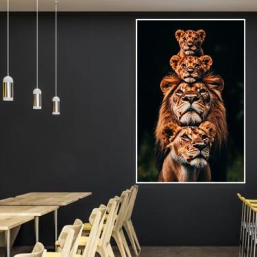 Imagem de Quadro decorativo familia de leão com dois filhotes vertical - MeMoldu