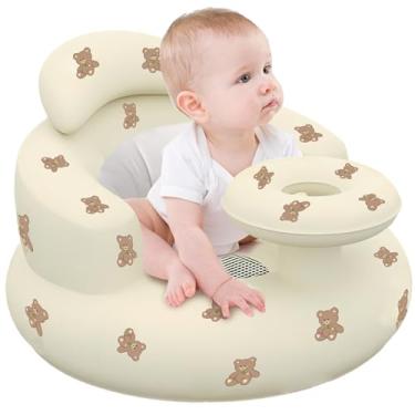 Imagem de Assento de bebê inflável para crianças, estampa de urso, cadeira dobrável de PVC com bandeja e travesseiro de pescoço 48 x 48 x 35 cm, assento de banho infantil fofo para chuveiro, cadeira Sit Me Up
