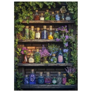 Imagem de Magic Plant Bookshelf Puzzles for Adults 1000 Pieces, Vintage Wildflower Jigsaw Puzzle 1000 Pieces, Retro Botanical Flower Puzzle as Home Decor