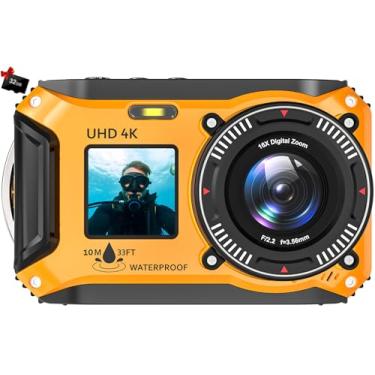 Imagem de Câmera digital – Câmera subaquática 4K 56MP 33FT UHD para snorkeling com cartão de 32 GB, câmera compacta à prova d'água e à prova de poeira flutuante - Foco automático Apontar e disparar bateria de