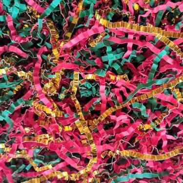 Imagem de Ottwlli Caixa de presente de 150 gramas verde, vermelha e dourada, enrugada, para encher grama de Páscoa para casamento, aniversário, dia dos namorados, enchimento de caixa de presente de Natal