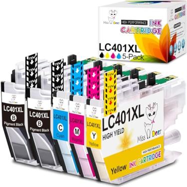 Imagem de Miss Deer Pacote com 5 cartuchos de tinta LC401XL para impressora Brother compatível com Brother LC401 XL LC 401XL para MFC-J1010DW MFC-J1012DW MFC-J1170DW (2 pretos, 1 ciano, 1 magenta, 1 amarelo)