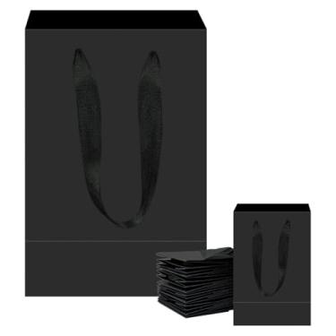 Imagem de Sacos de presente pretos Aosric – 12 peças, 12,7 x 10 x 20,3 cm, sacos de papel cartolina duráveis com alças, pacote a granel, resistentes e reutilizáveis – ideais para festas, Natal, aniversários