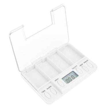 Imagem de AYNEFY Caixas de Armazenamento Caixa de Separador do Planejador de Dose Eletrônica Com Lembrete à Prova de Vazamentos 4 Compartimentos Gavetas Organizador Medicamento Gerenciamento de Armazenamento Case para Medicamentos para Viagens Em Casa (Branco)