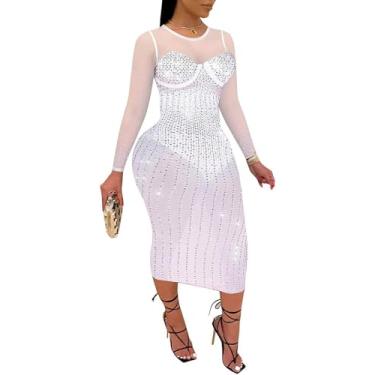 Imagem de Macacão De Vestido Rhiestoe Da Wome, Vestido De Festa Sexy Vestido De Boate Bodysuit, E-white, S