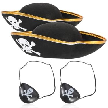 Imagem de Zerodeko Conjunto De 2 Chapéus De Pirata - Boné De De Pirata Com Estampa De Caveira E -Olhos Ajustáveis ​​- Chapéu De Para Halloween Festas Engraçadas E Cosplay