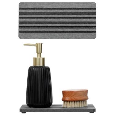 Imagem de Razborci Bandeja De Secagem Rápida Pedra Diatomita, 2 Peças, Tapete Para Banheiro E Bancada Cozinha, Porta-Copos Bebidas Absorventes Água Instantânea, Organizador Pia, Suportes Esponja Sabão, Carvão