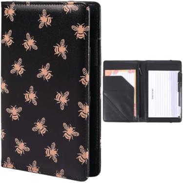 Imagem de CREATCABIN Pranchetas de couro PU, pasta de couro, pasta, pasta, fichário, armazenamento com capa para cartão, bloco de notas, fecho elástico, laço para caneta para pedidos de reuniões de negócios 19