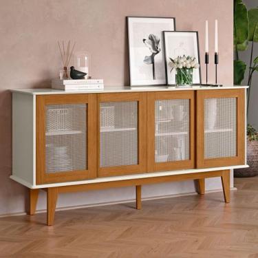 Imagem de Balcão Buffet Tasmânia 4 Portas 4 Prateleiras Off White/Nature - Pnr M