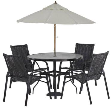 Imagem de Jogo 4 Cadeiras Emily e Mesa Com Ombrelone em Alumínio para Piscina, Área e Jardim Trama Origina