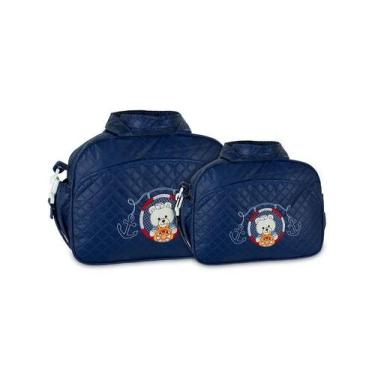 Imagem de Kit Bolsa Sacola Maternidade Viagem Bebê Bordado Mave Baby, Marinho