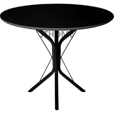 Imagem de Mesa Jantar Tampo 70cm Quadrada ou Redonda Madeira Mdf Pé Base 4 Apoio Metal(Redondo Preto)