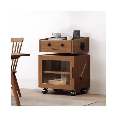 Imagem de Mesa De Cabeceira Estreita De Madeira Com Rodas Universais, Fina Com Armários Para Quarto, Sala De Estar E Dormitório(Brown)