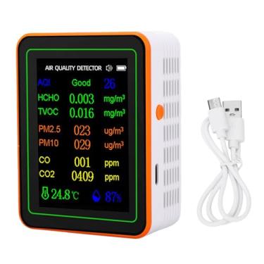 Imagem de Eujgoov Detector de Qualidade do Ar Com Exibição Colorida TVOC HCHO CO2 PM2.5 PM10 Testador de Qualidade do Ar Interno para Escritório Em Casa (Laranja branca)