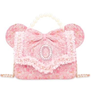 Imagem de Bolsa infantil de presente para meninas - Bolsa tiracolo para meninas, bolsa tiracolo com flores de pérolas, bolsas de ombro para princesas, rosa