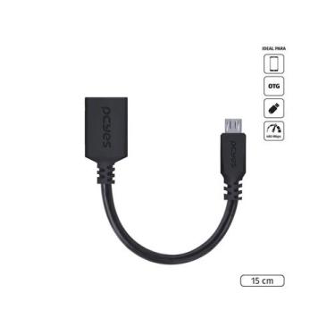 Imagem de Adaptador Otg Micro Usb Para Usb 2.0 15cm Preto Conexão Com Celulares 