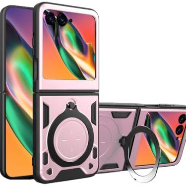 Imagem de Fofvccv Capa para Motorola Razr 2025/2024 com suporte magnético giratório para homens, capa protetora à prova de choque de grau militar para Moto Razr 60 / Razr 50, JS ouro rosa
