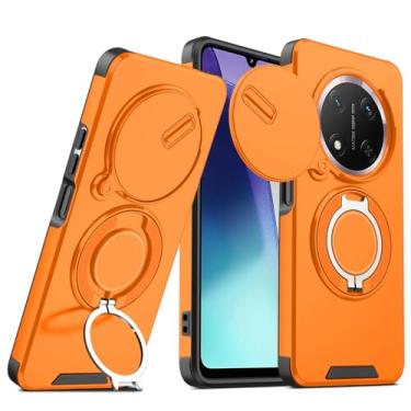 Imagem de Capa de telefone compatível com Honor Magic 7 Lite com suporte de anel azul, capas para Honor Magic 7 Lite Slide câmera acessórios Funda capa protetora original à prova de choque (laranja)